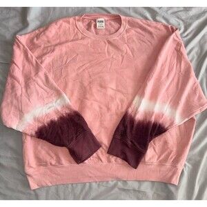 PINK Victorias Secret Pink Tie Die Ombre Embroidered Logo Fleece Crew Sweatshirt